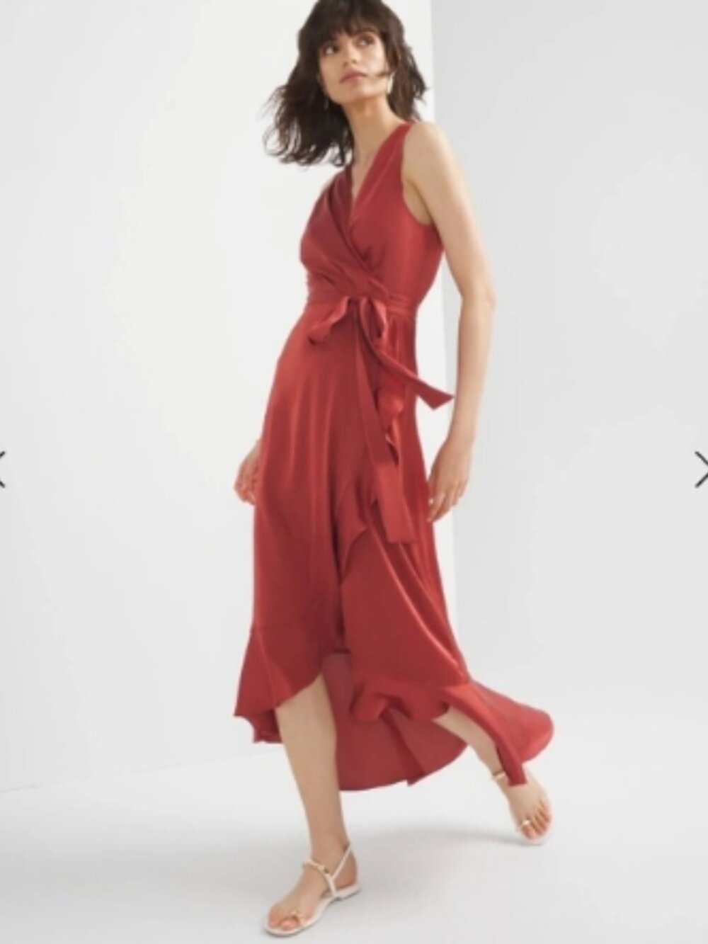 WHBM Sleeveless Satin Wrap Dress